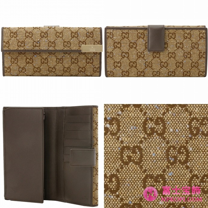 GUCCI/グッチ DICEアズールGG柄トレードマーク刻印メタルプレート2つ折り長財布 257012 F351G 8421